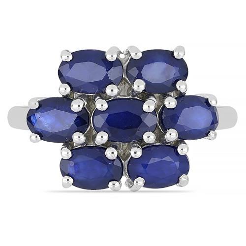 BUY STERLING SILVER AUSTRALIAN BLUE SAPPHIRE GEMSTONE CLUSTER RING